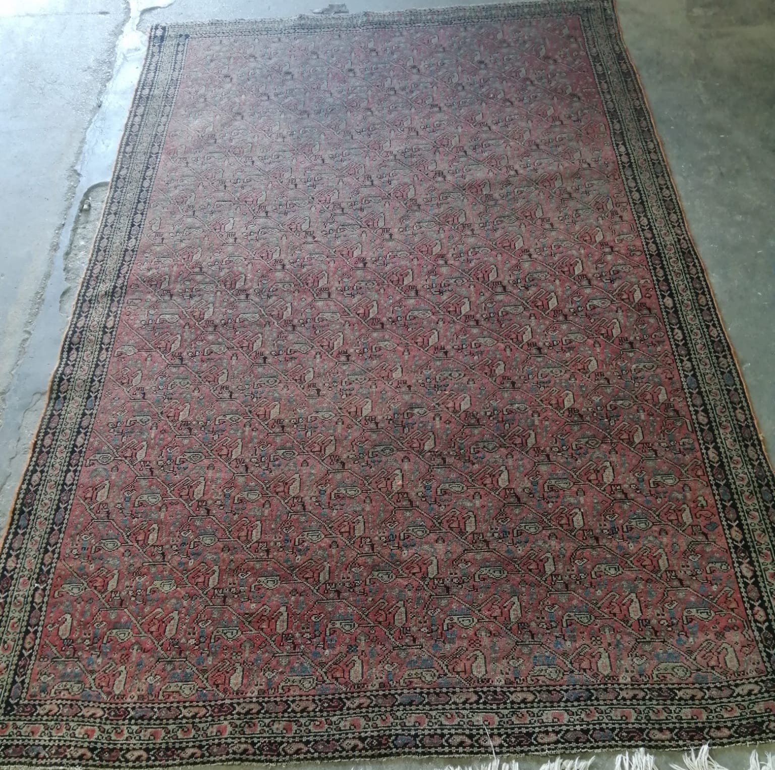 Two antique North West Persian red ground rugs, (worn) larger 183 x 125cm *Please note the sale commences at 9am.